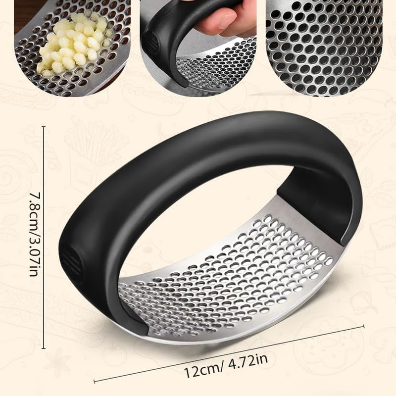 2024 New 304 Stainless Steel Garlic Press & Peeler Set - Easy to Clean Garlic Rocker Crusher with Silicone Tube Roller - Perfect for Cooking, Baking & Meal Prep (Black)
