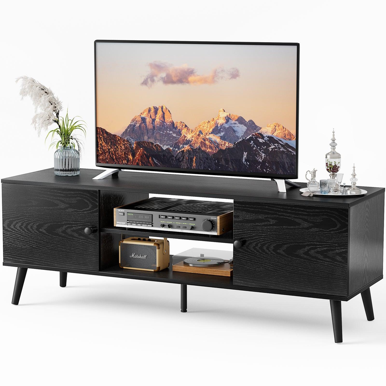 60 Inch TV Stand with Adjustable Shelves & 2 Storage Cabinets - Modern Black TV Media Console for Living Room & Bedroom - Perfect for Entertainment Centers & Home Theater Setups