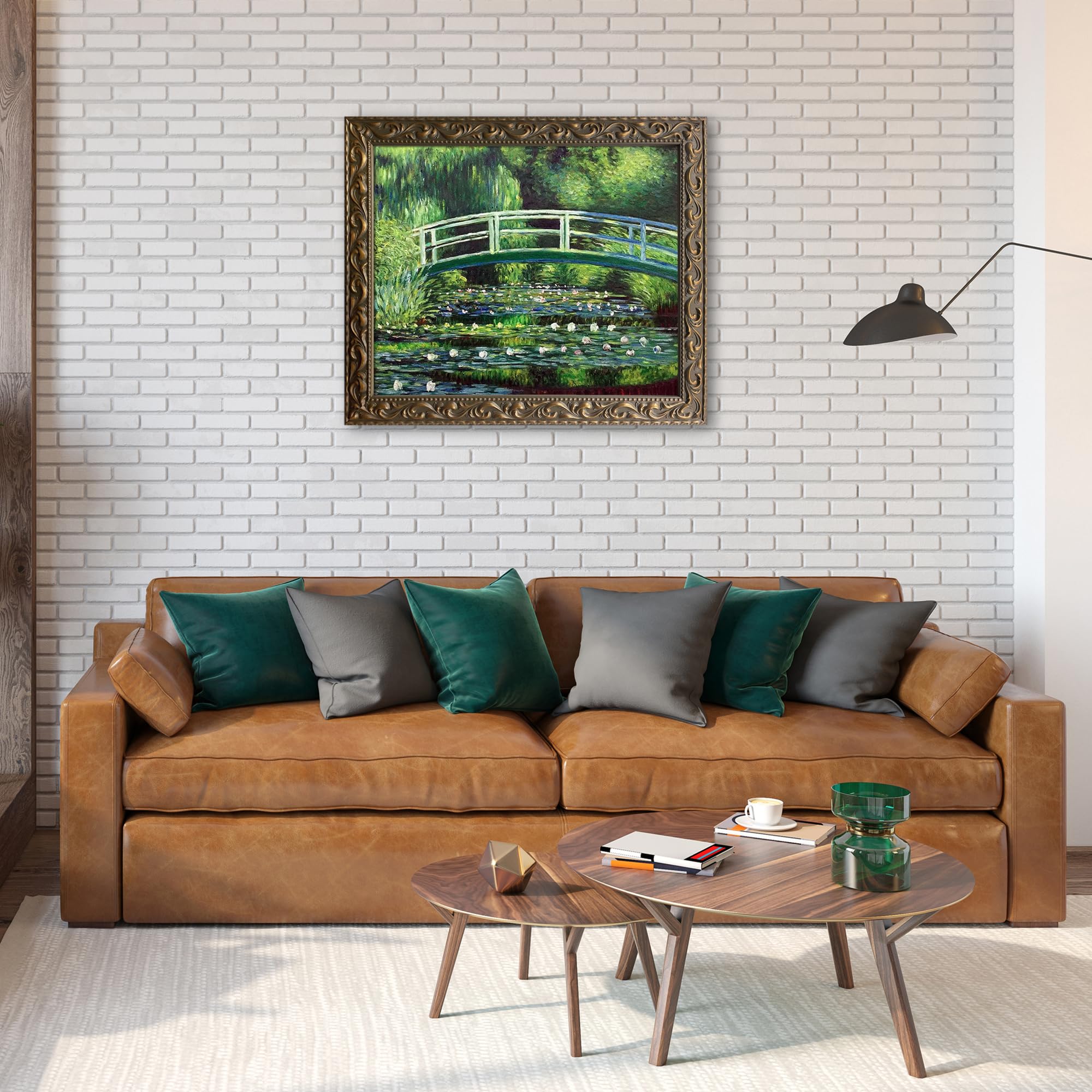 OverstockArt Japanese Bridge Gold Framed Oil Painting - 25.5x29.5 Inch Handmade Canvas Wall Art - Monet Inspired Landscape Decor for Living Room, Bedroom & Office