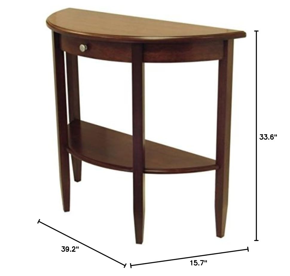 Stylish Walnut Half Moon Console Table with Drawer & Shelf - 39.29