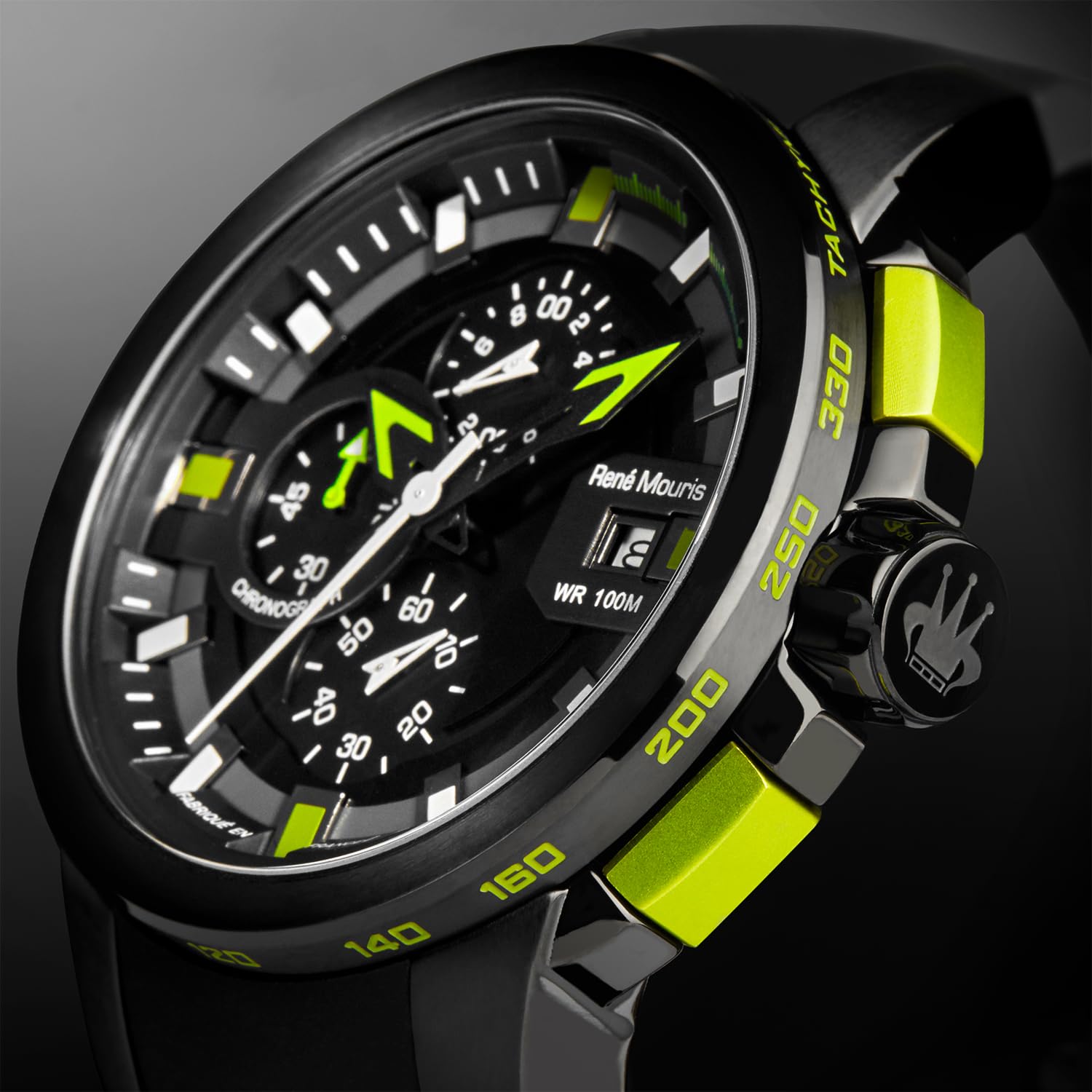 René Mouris Prowler Chronograph Men's Watch - 47MM 316L Stainless Steel Sport Watch with Sapphire Coated Crystal - 100M Waterproof & Silicone Strap - Perfect for Diving, Swimming & Outdoor Activities