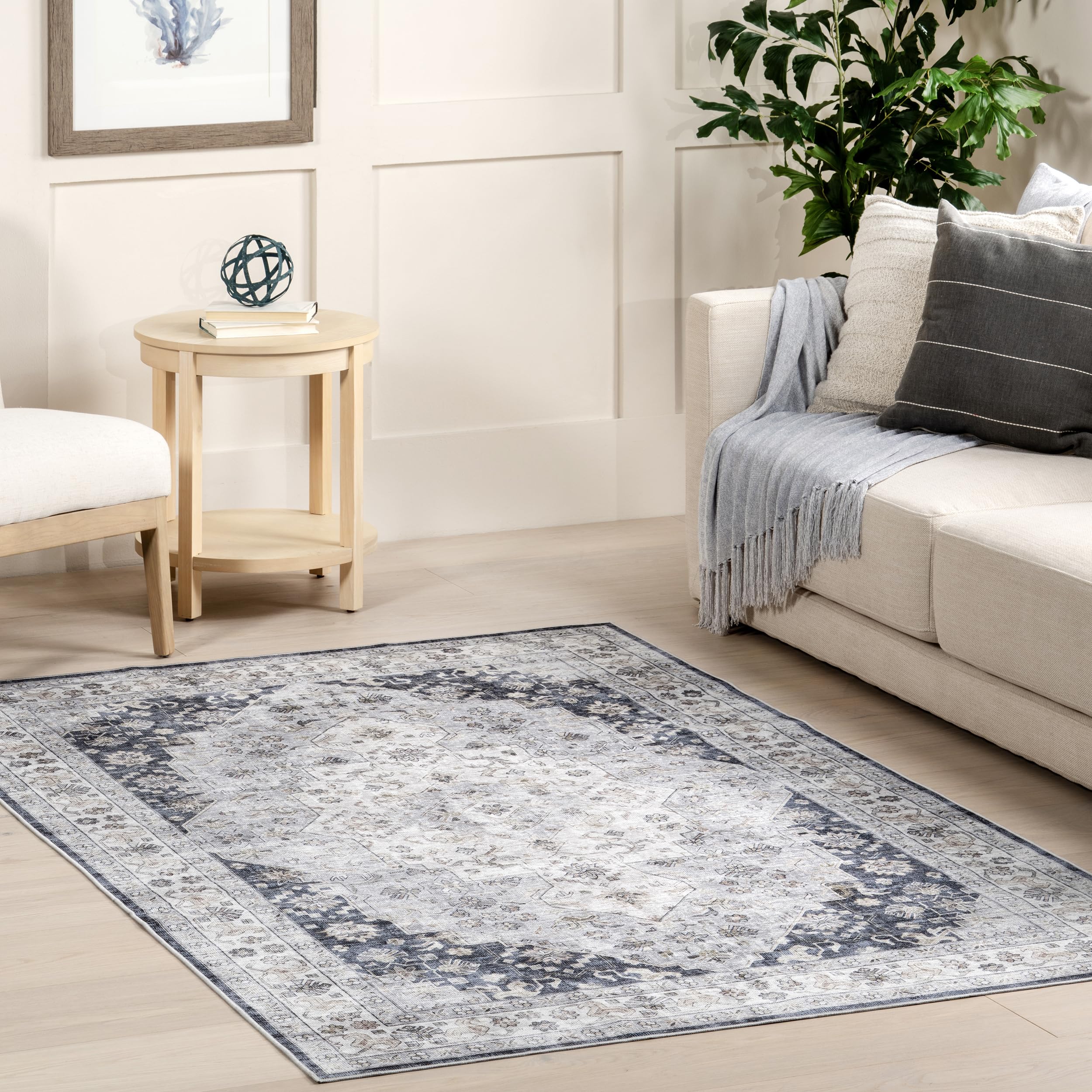 nuLOOM 5' x 8' Splashguard Machine Washable Area Rug - Waterproof, Non-Slip Backing, Stain Resistant for Living Room, Bedroom, Kitchen & Dining Room | Casey Blue Grey | Perfect for High Traffic Areas & Pet-Friendly Homes