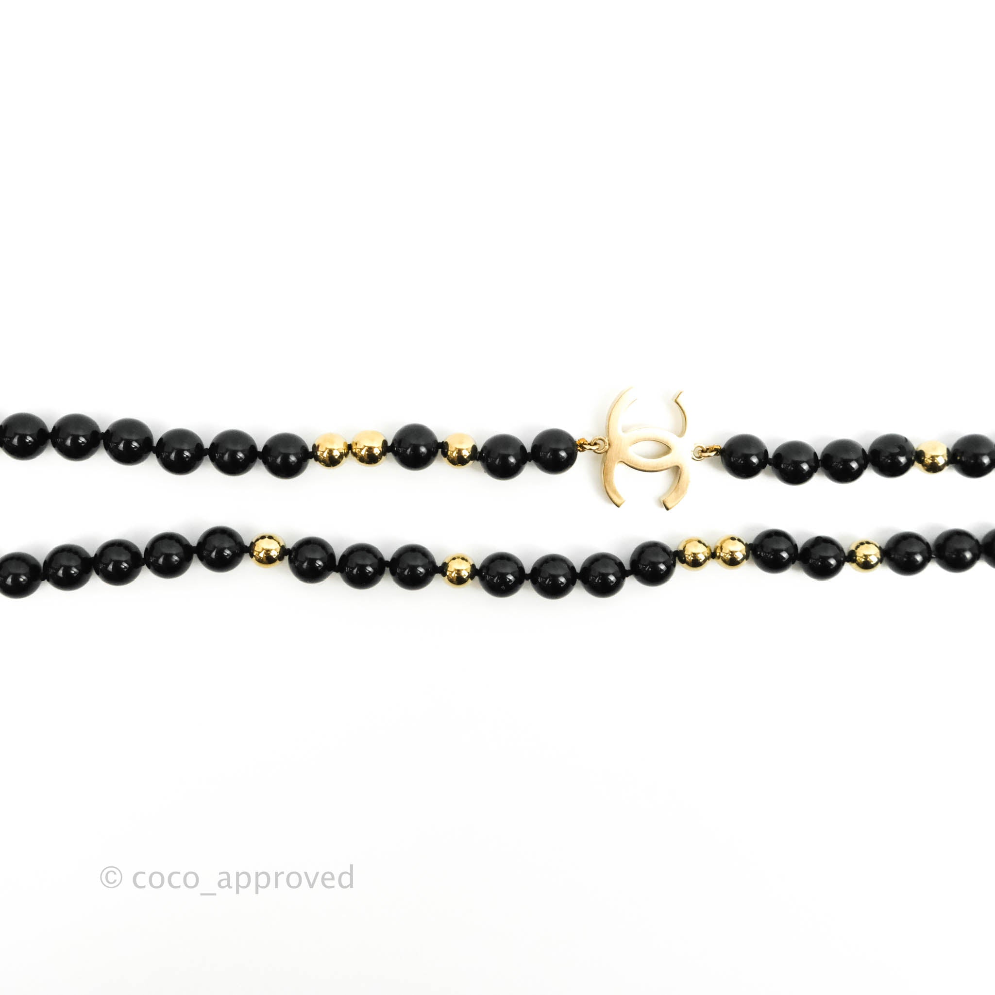 Chanel CC Logo Black & Gold Beaded Necklace - Elegant Statement Jewelry for Women, Perfect for Parties, Weddings & Special Occasions