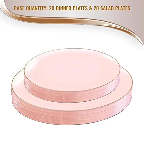 Eco-Friendly Disposable Plastic Plates with Elegant Rim Design - Bulk Round Dinnerware Set for Wedding, Birthday Party, Picnic & Special Events (Pink & Gold, 120-Piece Combo) - Perfect for Outdoor Gatherings, Catering & Home Entertaining