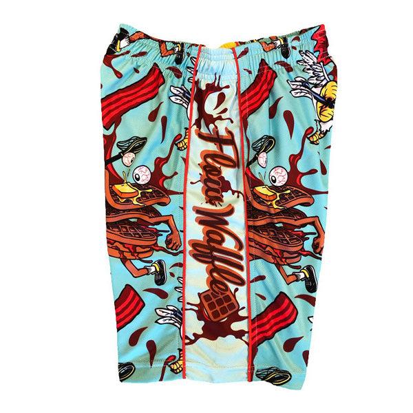 Boys' Chicken & Waffles Print Attack Shorts - Comfortable Cotton Casual Shorts for Kids, Perfect for Summer Playdates and Outdoor Adventures