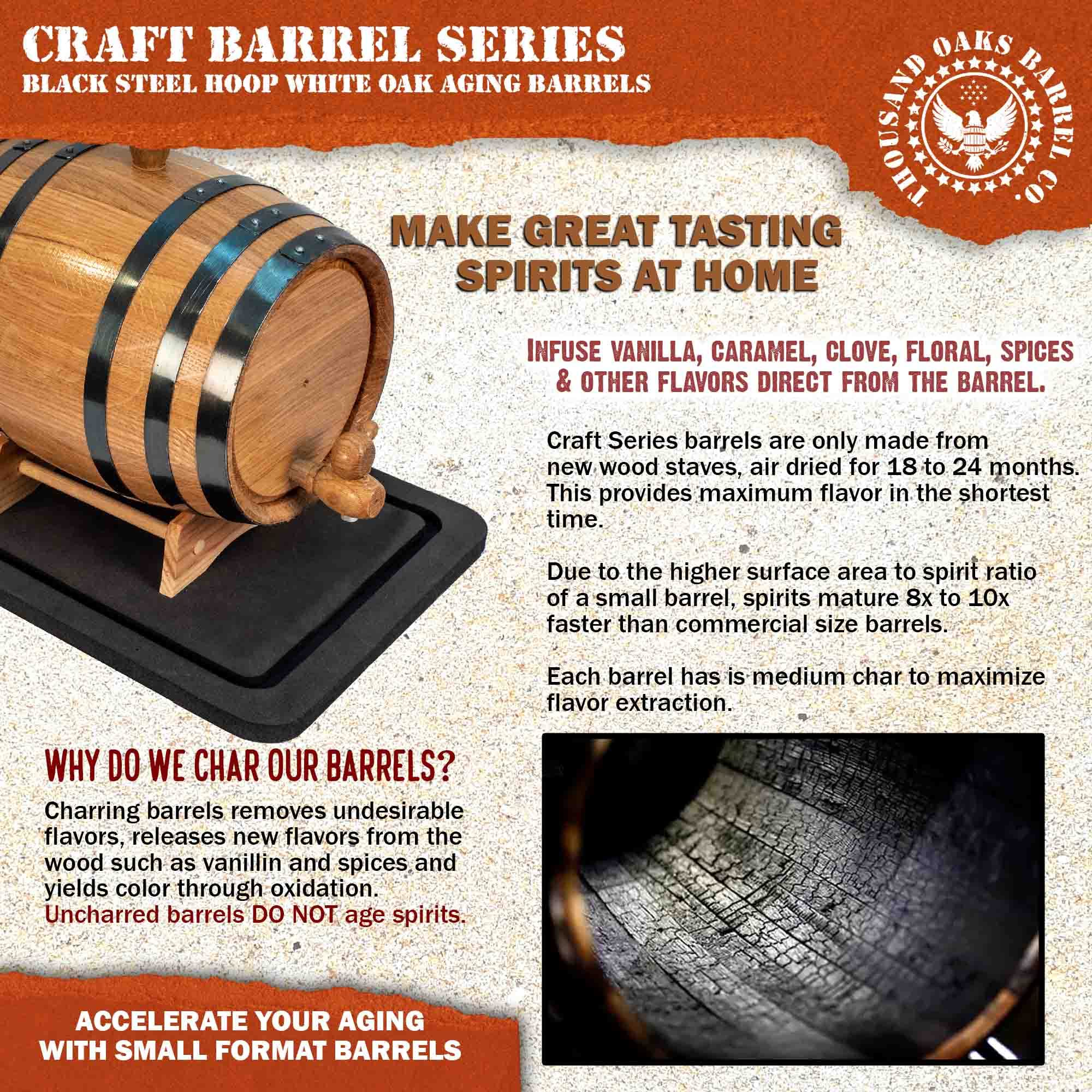 1 Gallon (5 Liter) Oak Aging Barrel with Stand, Bung & Spigot - Premium Charred Wooden Mini Whiskey Barrel for Aging Whiskey, Bourbon, Rum, Tequila, Mead Wine - Perfect for Home Brewing, Cocktail Crafting & DIY Liquor Maturation