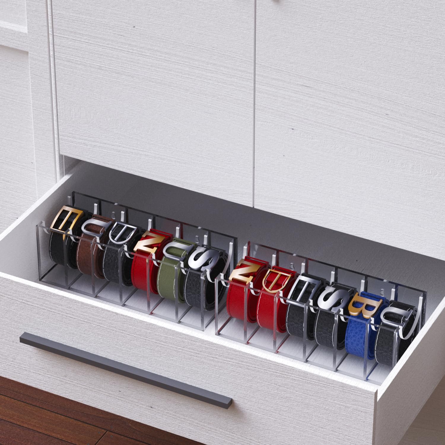 GTI Acrylic Belt Organizer - 6 Compartment Clear Storage Case for Ties, Bow Ties & Belts | Closet & Drawer Organizer for Men & Women | Perfect for Home, Office & Travel Organization