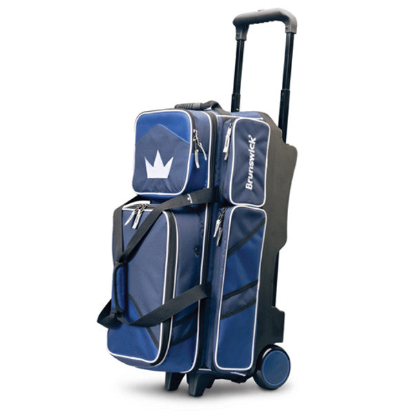 Brunswick Quest 3 Ball Triple Roller Blue Bowling Bag - Durable Bowling Equipment for League & Tournament Players - Perfect for Bowling Alleys & Sports Centers