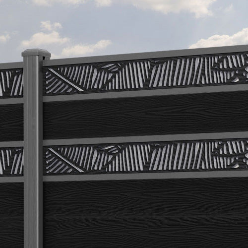 Classic Black Feather Split Screen Fence Panel with Aluminum Posts - Privacy Fencing for Patio, Garden, and Backyard Decoration
