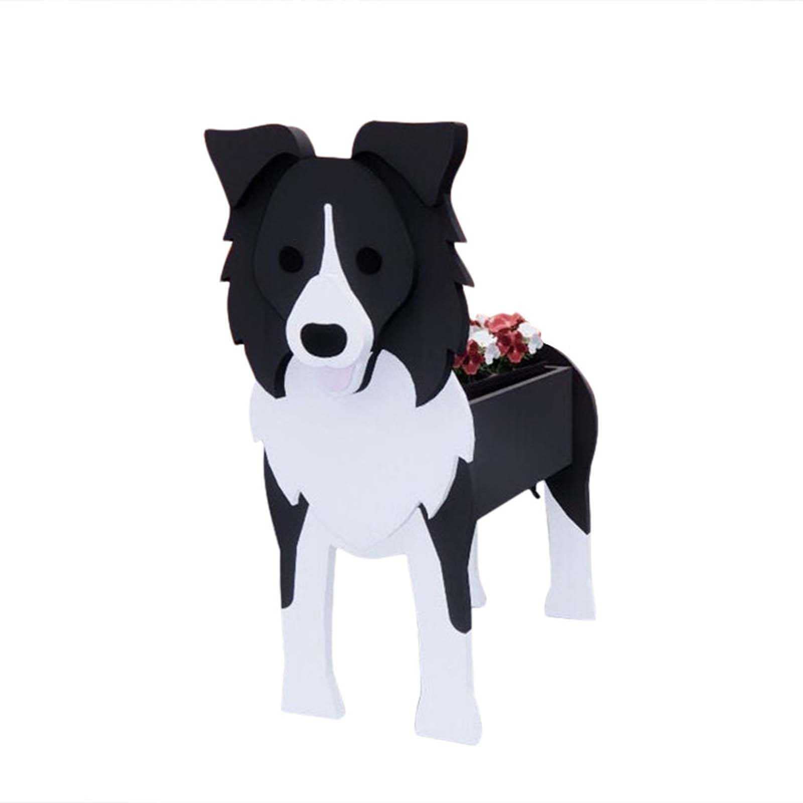 Cute Border Shepherd Dog Shaped Planter - Handmade Cartoon Animal Flower Pot for Cactus, Succulents & Air Plants | Unique Home Decor Gift for Garden, Patio & Indoor Plants