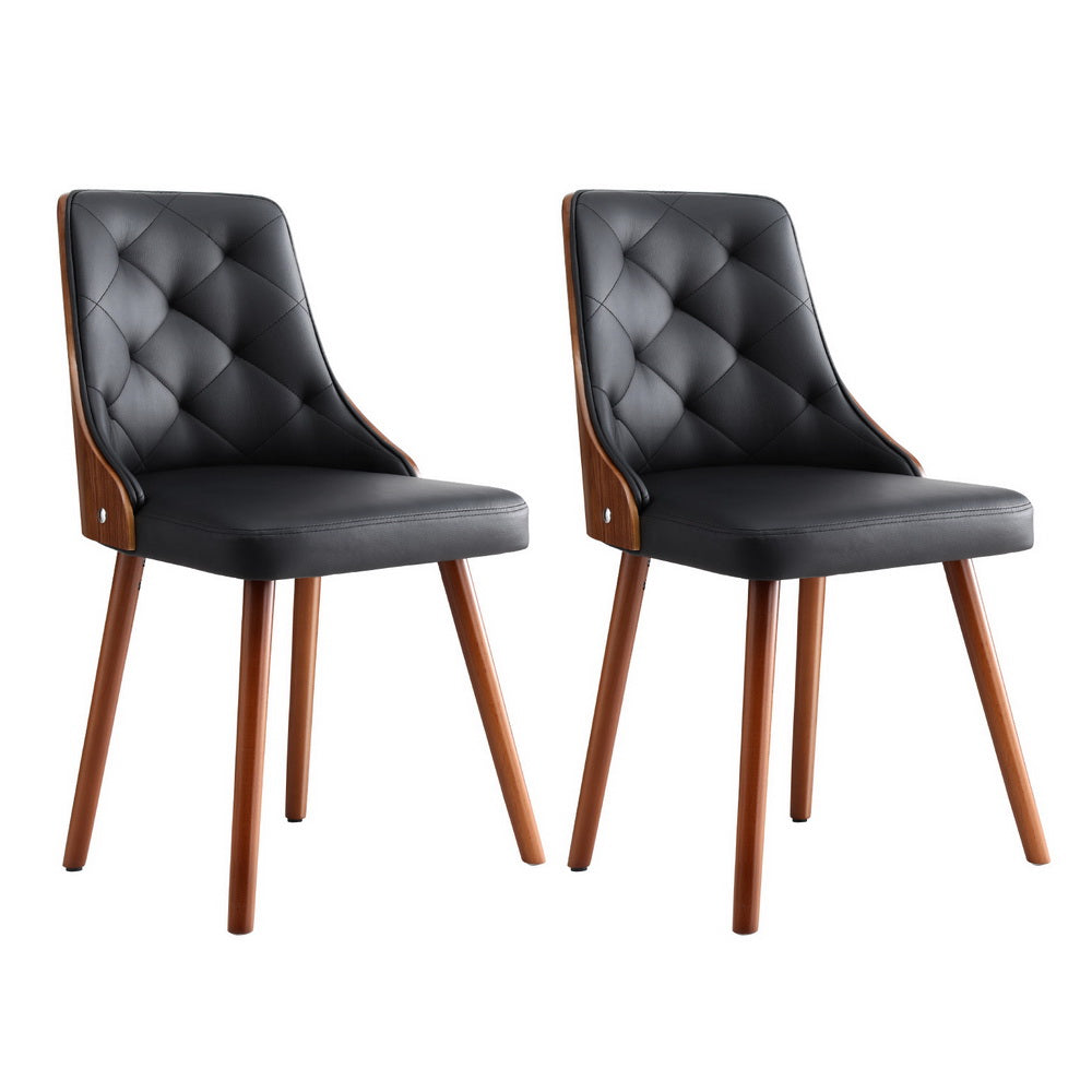 2 Pack Artiss Modern Dining Chairs - Black PU Leather Upholstered Side Chairs for Kitchen, Dining Room & Office - Comfortable Seating for Home & Restaurant Use