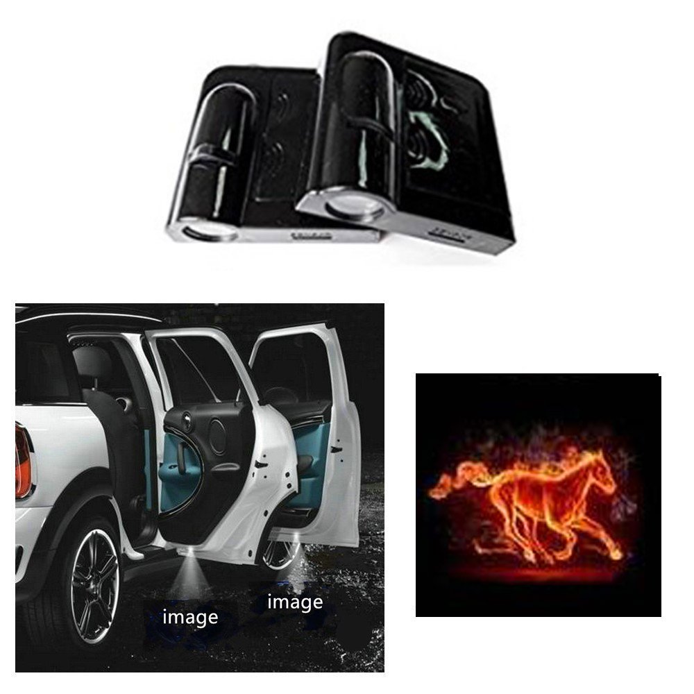 SOONDAR Upgraded Universal Car Door LED Logo Projector Light - Mustang Horse Ghost Shadow Welcome Lamp with Motion Sensor (2PCS) | Perfect for Nighttime Car Customization & Luxury Vehicle Enhancement
