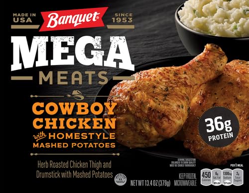 Banquet Mega Meats Cowboy Chicken with Homestyle Mashed Potatoes - 13.4 oz Frozen Dinner | Quick & Easy Microwave Meal for Busy Weeknights & Family Dinners