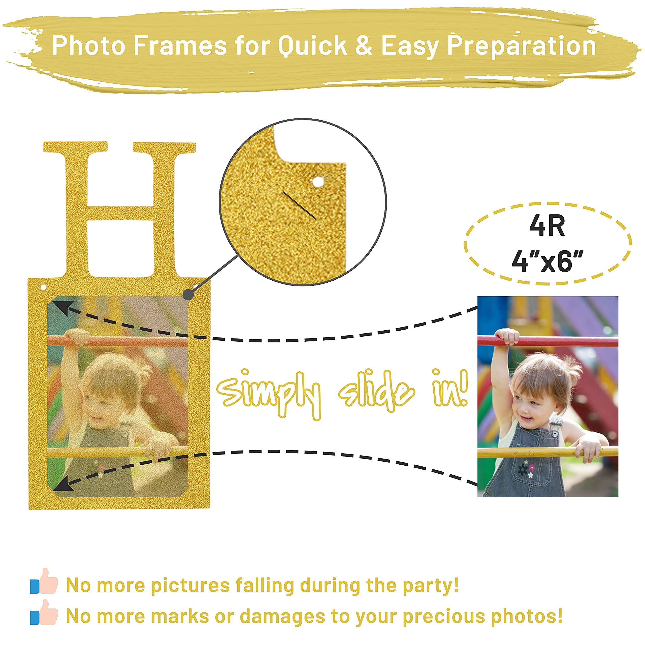 Gold Sweet 16 Birthday Banner with 6 Photo Frames - Pre-Assembled Party Decorations for Girls - Happy 16th Birthday Signs - Perfect for Sweet Sixteen Parties, Photo Booths & Milestone Celebrations