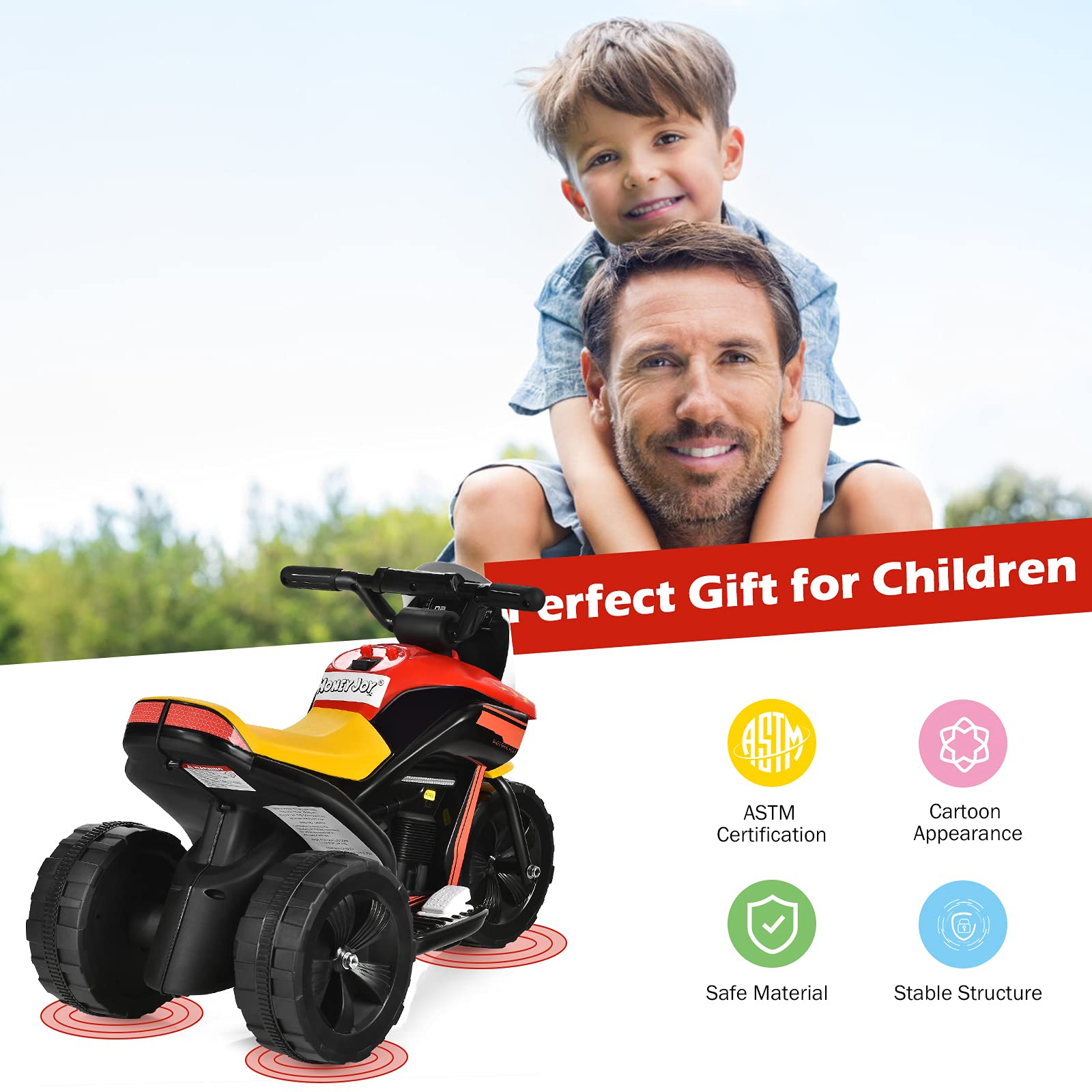 HONEY JOY 6V Kids Electric Motorcycle with Training Wheels - Ride-On Toy for Boys & Girls (Black) - Outdoor Play & Gifts