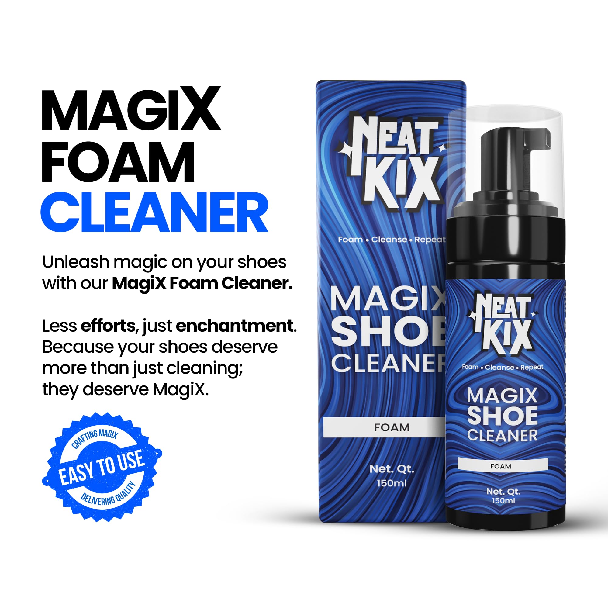 NEATKIX Instant Shoe Cleaner Foam - 150ML Sneaker Cleaning Kit for Sports, Leather, Canvas & Suede | Quick & Easy Shoe Care Solution | Perfect for Gym, Work & Everyday Wear | Removes Stains & Restores White Shoes