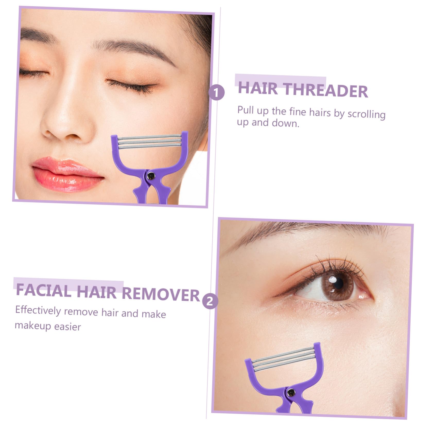 2pcs Manual Facial Hair Remover & Epilator - Portable Hair Trimmer for Women, Eyebrow Shaper & Face Hair Threading Tool (Iron Purple) - Perfect for Travel, Home Use & Personal Grooming