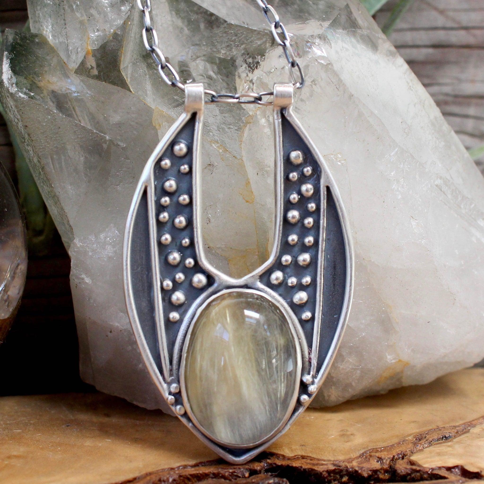 Auriga Sterling Silver Necklace with Rutilated Quartz Pendant - Elegant Zodiac Jewelry for Women, Perfect for Daily Wear & Special Occasions