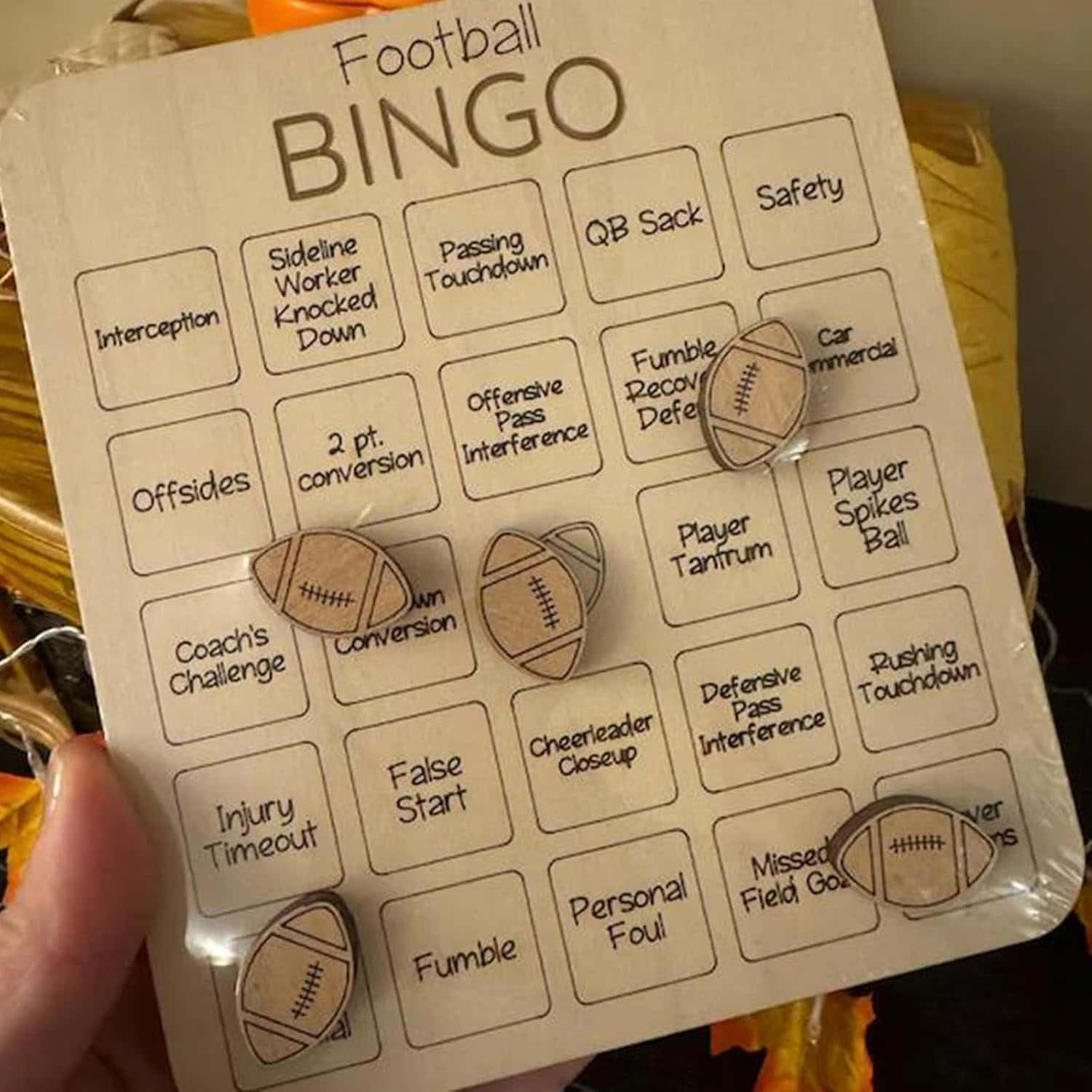 Wooden Football Bingo Game Set - 2 Pack Sports Themed Party Games for Adults & Family, Fun Football Party Supplies with Bingo Cards - Perfect for Game Nights, Tailgating & Sports Themed Events