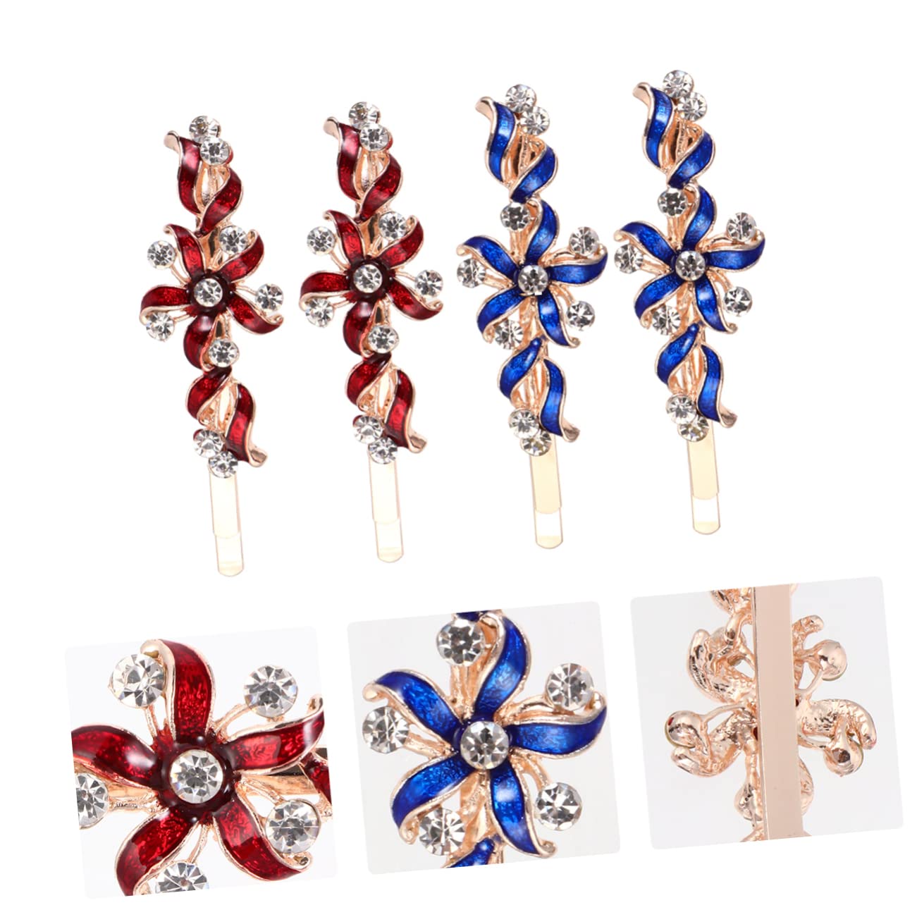 Minkissy 2 Pairs Floral Hair Clips for Women - Alloy Double Hair Barrettes Bobby Pins for Girls, Women - Perfect for Parties, Birthdays, Weddings & Special Occasions