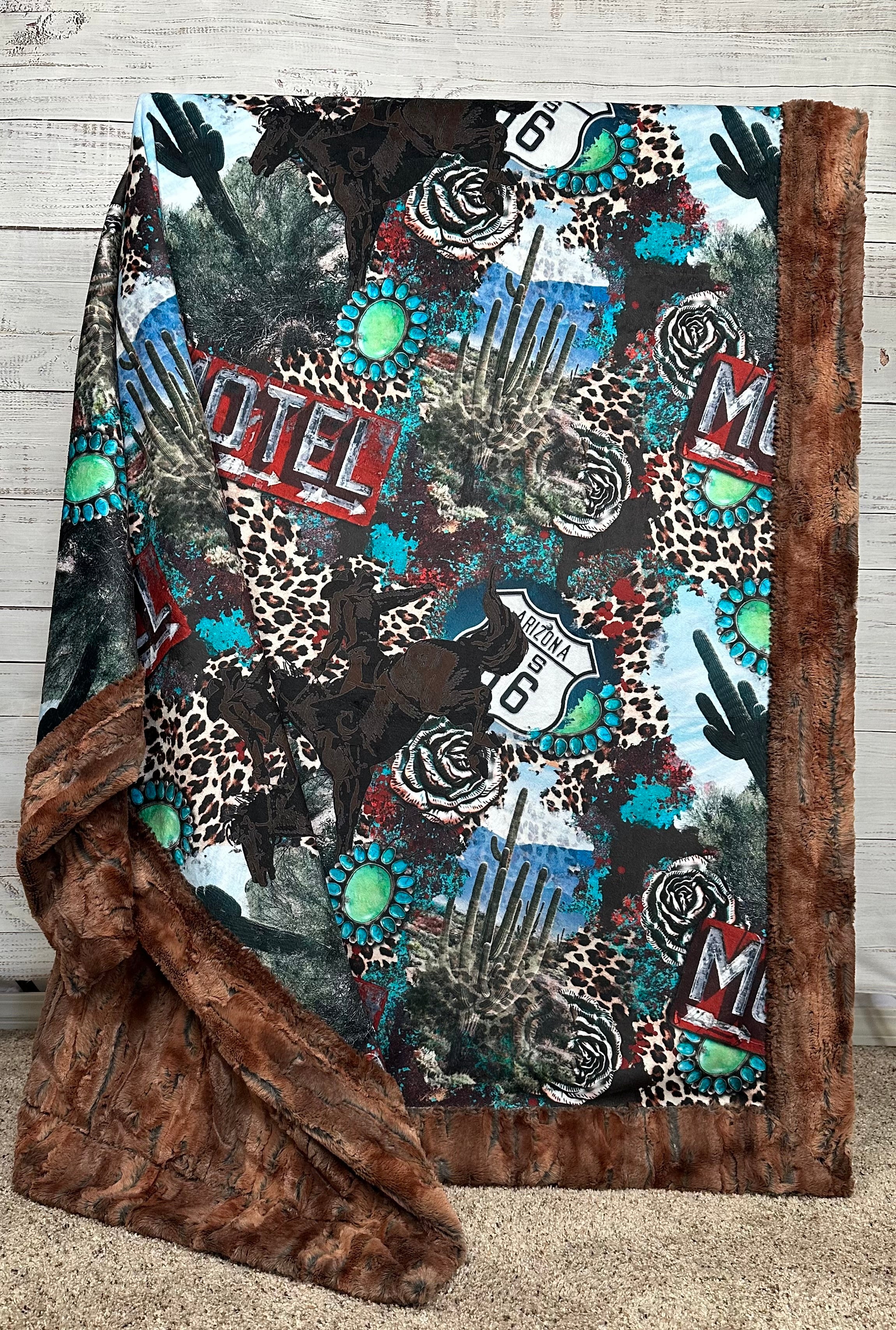 Vintage Arizona Route 66 Rustic Copper Design Large 57x79 Inch Soft Minky Blanket - Perfect for Road Trip Decor, Cozy Bed Throw & Unique Gift