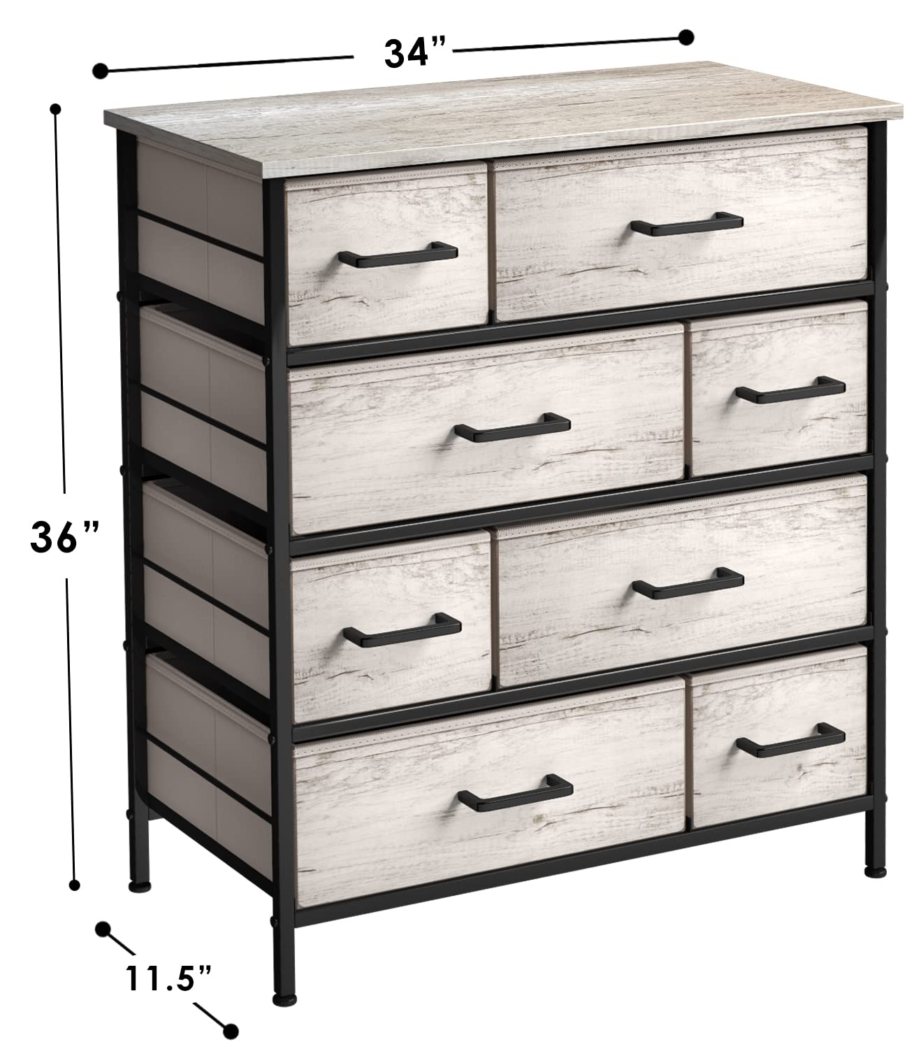 Sorbus 8-Drawer Fabric Dresser for Bedroom - Sturdy Steel Frame with Wood Top & Faux Wood Fabric - Tall Clothes Storage Chest - Portable Standing Wardrobe Organizer - Perfect for Small Spaces, Dorm Rooms & Apartment Closets