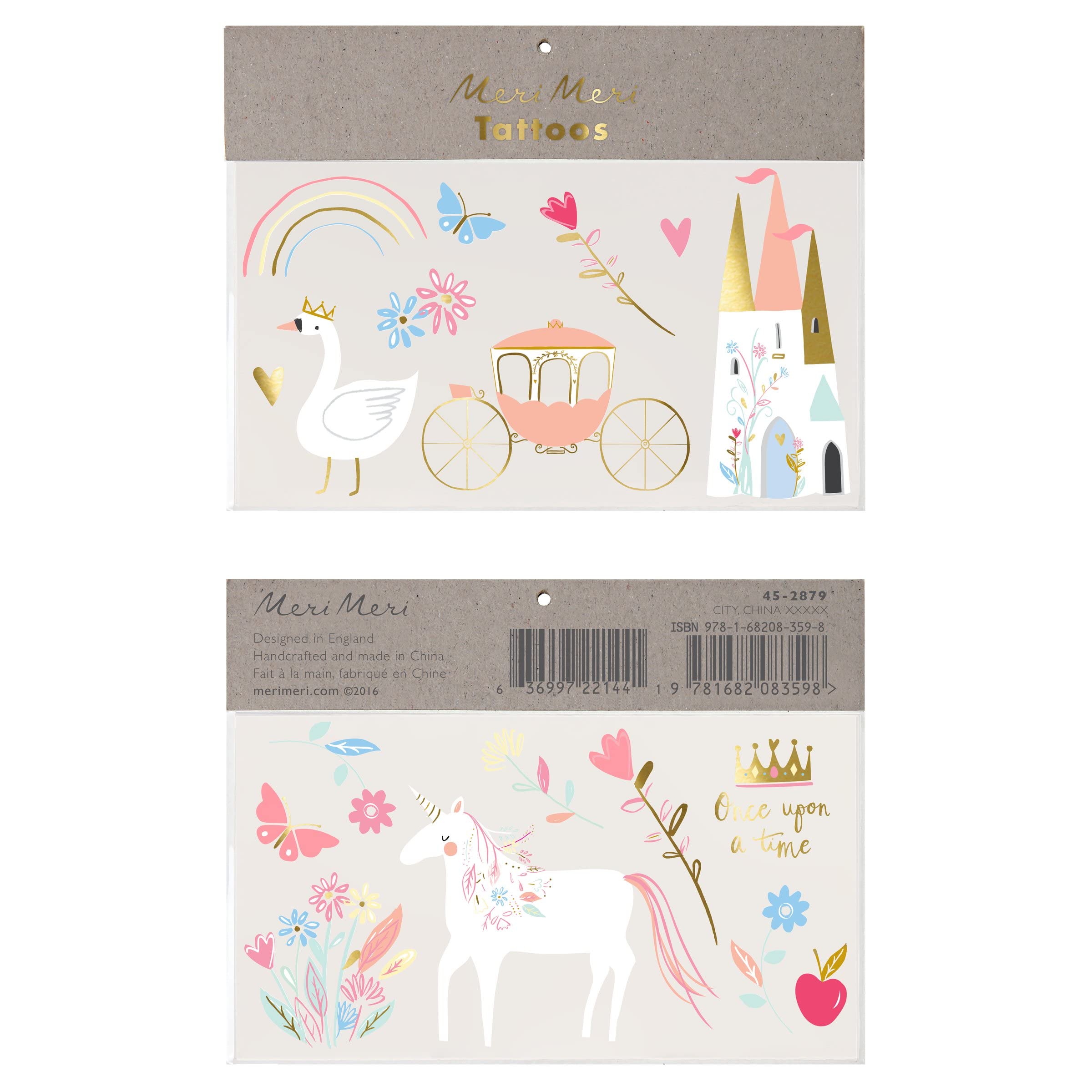 Meri Meri Princess Large Temporary Tattoos for Kids - Waterproof Fake Tattoos for Girls, Birthday Party Favors, Dress Up & Costume Play