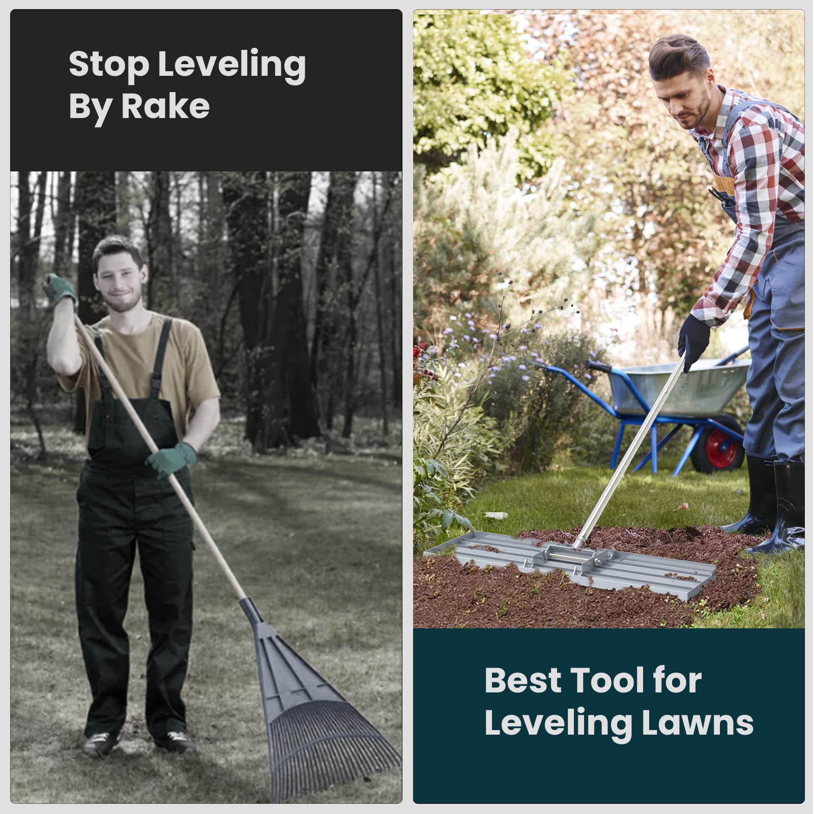 Professional 35x10 Inch Lawn Leveling Rake - Heavy Duty Stainless Steel Landscape Leveler Tool for Backyard, Garden, Golf Course & Farm | Perfect for Lawn Care, Soil Grading & Ground Preparation