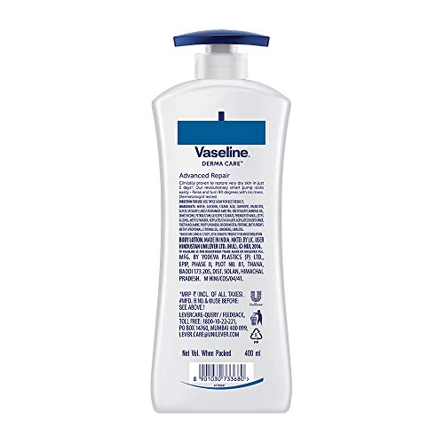 Vaseline Intensive Care Cocoa Glow Body Lotion - 24 Hour Moisturizing with 100% Pure Cocoa & Shea Butter - Restores Skin Radiance - 400ml | Vaseline Derma Care Advanced Repair Lotion for Dry Skin - Perfect for Daily Hydration & Nighttime Skin Repair