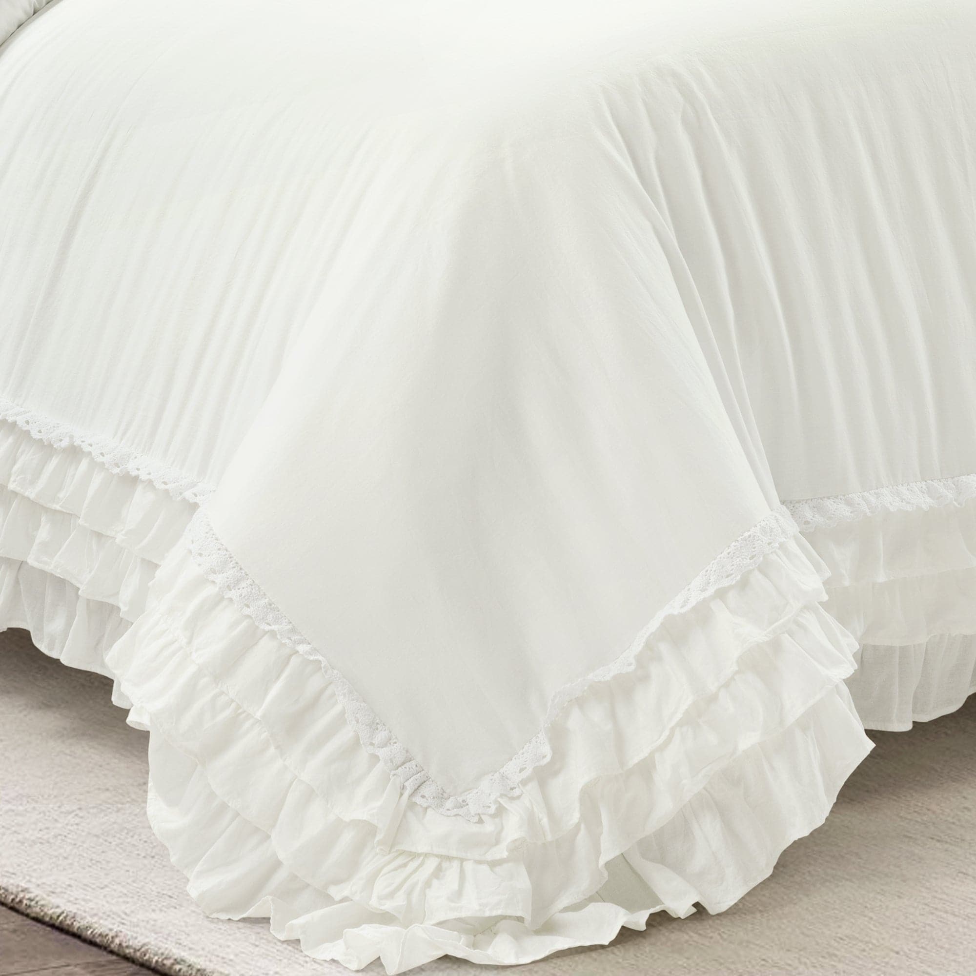 Ella Ruffle Lace 100% Cotton Duvet Cover Set - Queen Size 3 Piece Bedding Set with Pillowcases | Soft & Breathable for Comfortable Sleep | Perfect for Master Bedroom, Guest Room & Hotel Decor