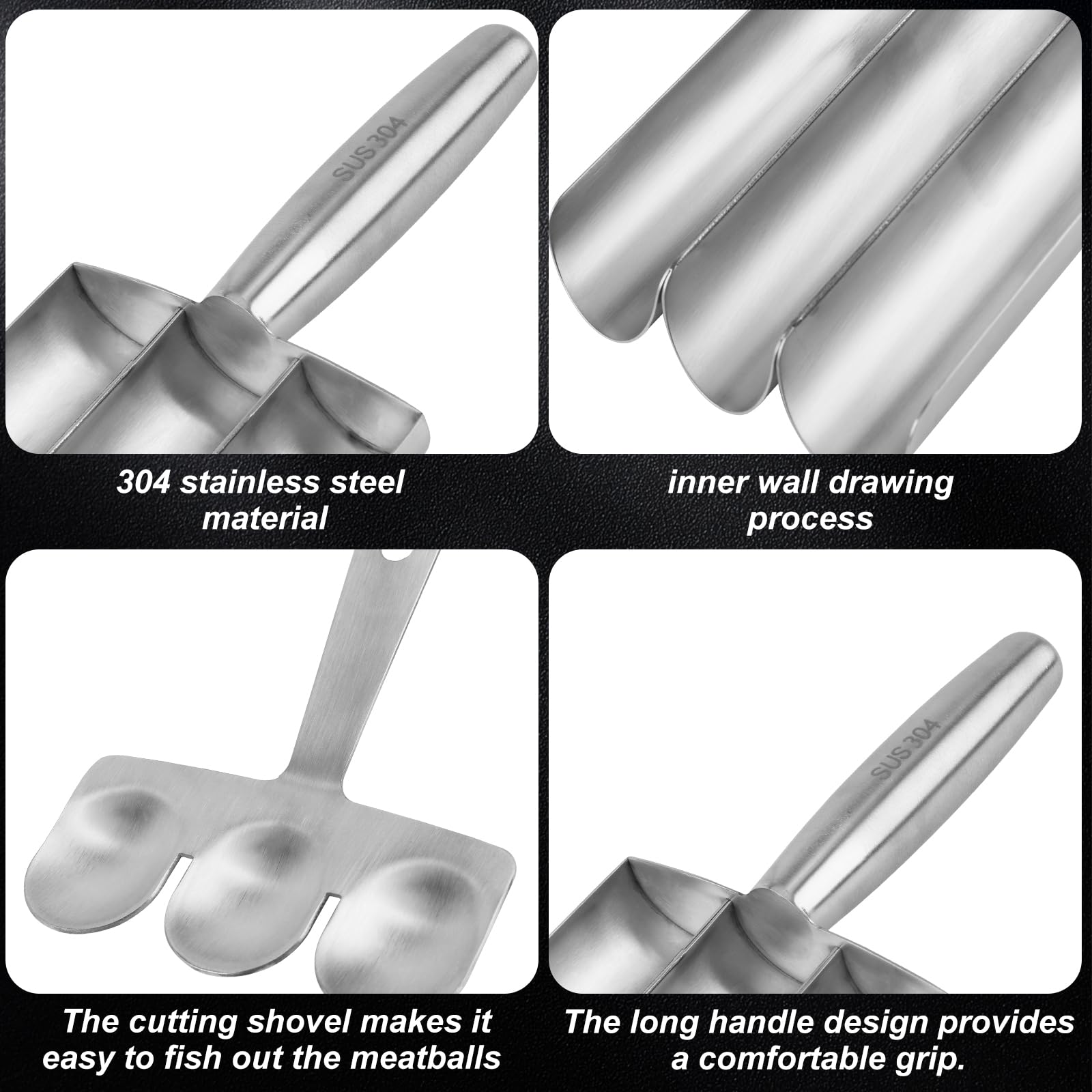Stainless Steel Triple Meatball Maker with Cutting Spade - 3-in-1 Kitchen Tool for Perfect Meatballs, Cookie Dough & Sorbet Scooping | Ideal for Home Cooking, Meal Prep & Baking