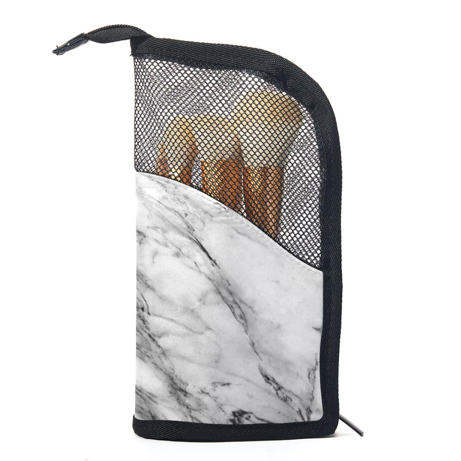12-Piece Makeup Brush Organizer Bag - White Gray Marble Texture Portable Brush Holder Case | Travel Cosmetic Storage for Home & Professional Use