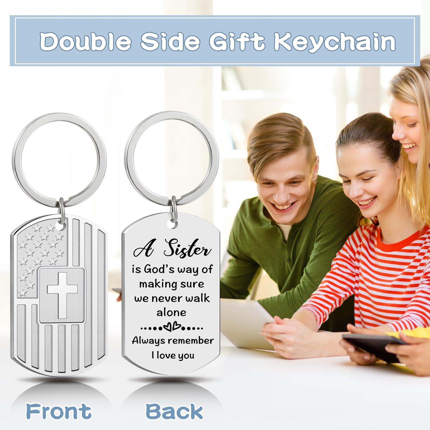 Personalized Sister Keychain Gift - Thoughtful Birthday, Christmas & Valentine's Day Present from Brother | Perfect for Keyrings, Bags & Everyday Carry