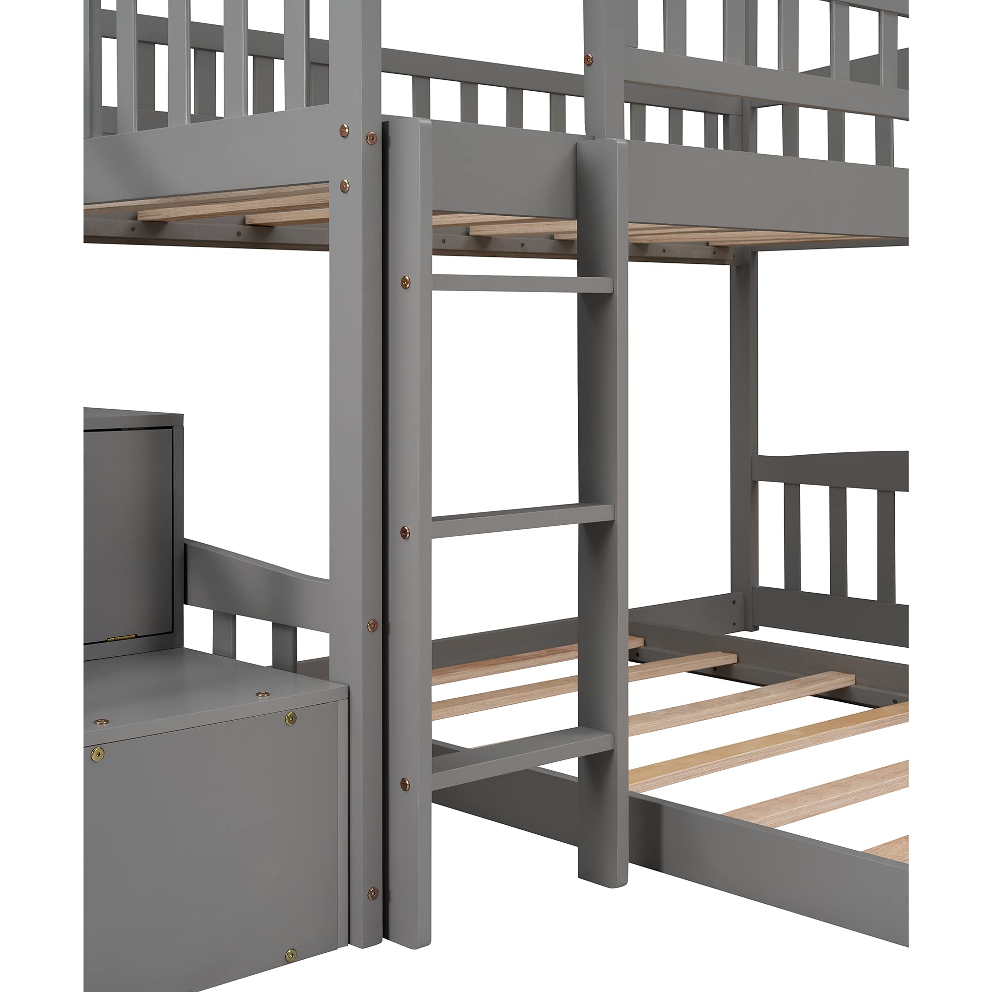 Solid Wood Twin Over Twin Bunk Bed with Slide - Kids House-Shaped Loft Bed Frame with 2 Drawer Stairs & Ladder for Boys/Girls/Teens - No Box Spring Needed (Gray) - Perfect for Small Bedrooms, Shared Kids Rooms & Play Areas