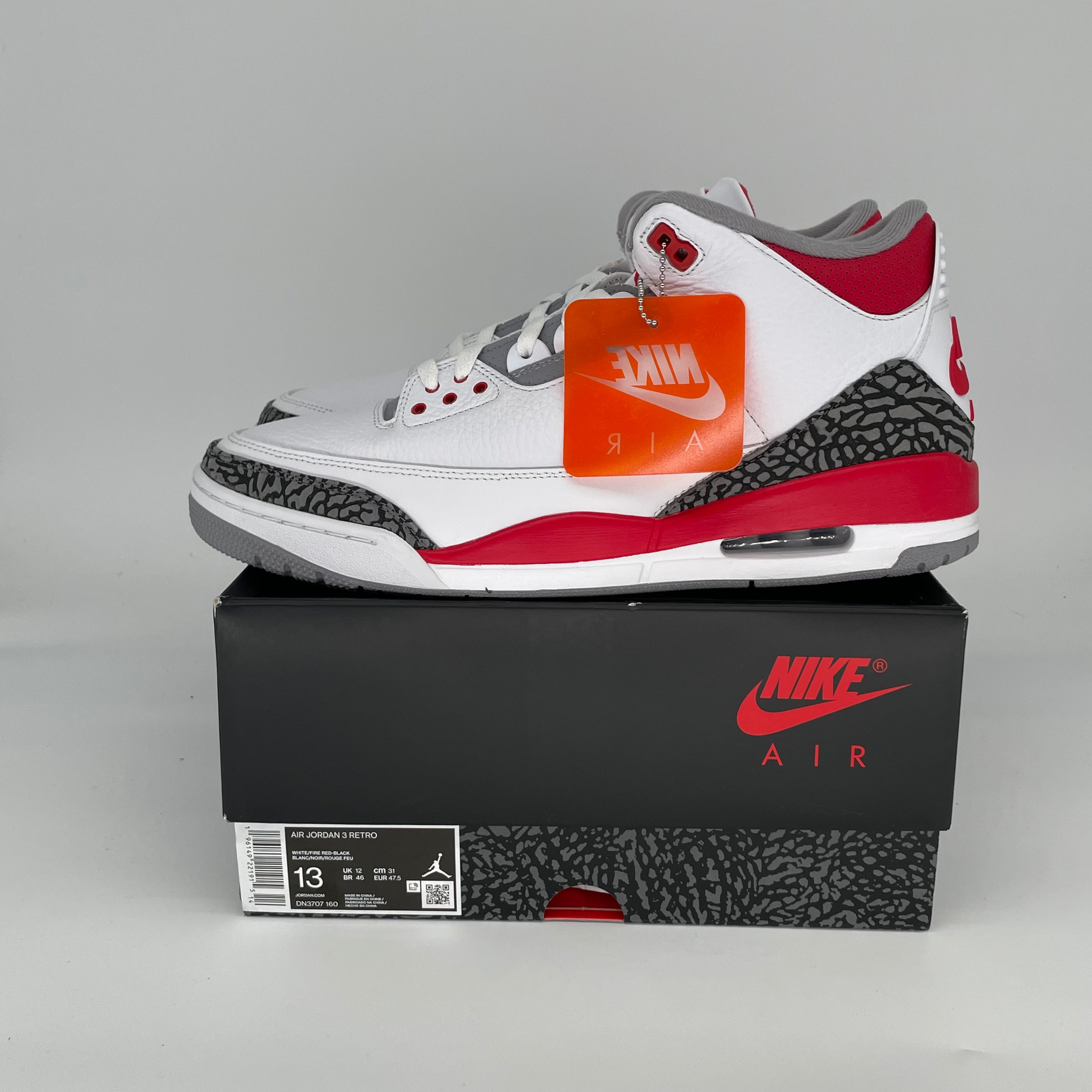Original Air Jordan 3 Retro 'Fire Red' Men's Basketball Shoes Size 13 DN3707-160 - Perfect for Sneaker Collectors & Streetwear Fashion