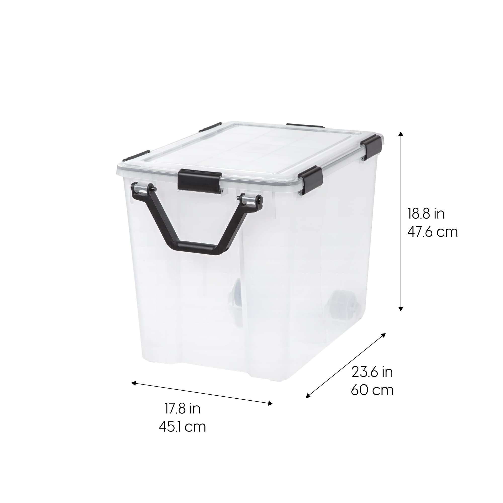 IRIS USA WeatherPro 103 Qt Storage Bins with Lids - 2 Pack BPA-Free Plastic Gasket Box with Tight Latch & Seal, Stackable Nestable Tote Tub - Clear/Black - Perfect for Home Organization, Garage Storage & Weatherproof Protection
