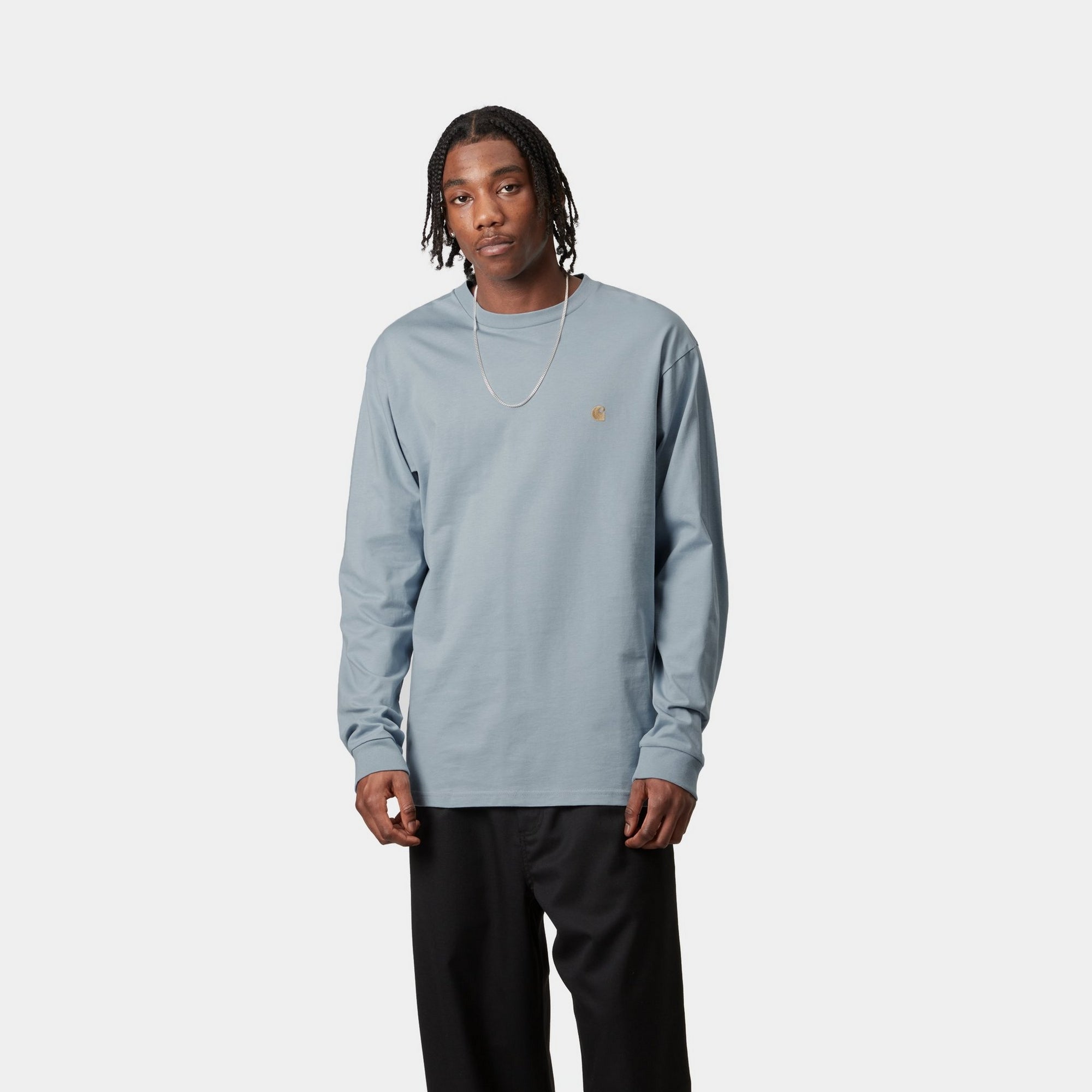 Chase Long Sleeve T-Shirt for Men | Soft Cotton Crewneck Shirt in Frosted Blue | Perfect for Casual Wear, Work & Outdoor Activities