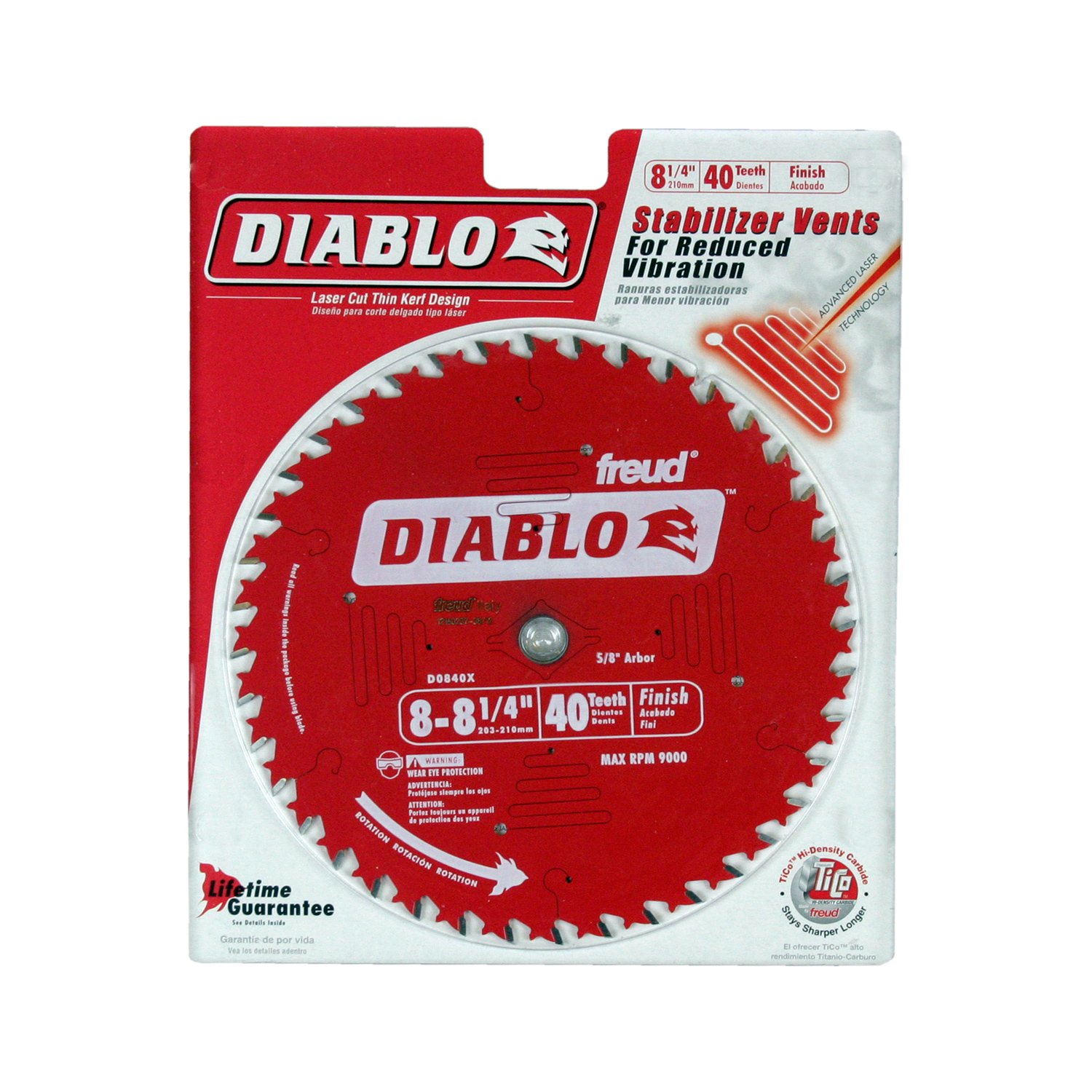 Diablo 8-1/4 Inch Finishing Saw Blade for Wood - 40 ATB Teeth, 5/8 Inch Arbor, 0.094 Inch Kerf - Perfect for Trim Work, Cabinetry, and Fine Woodworking Projects