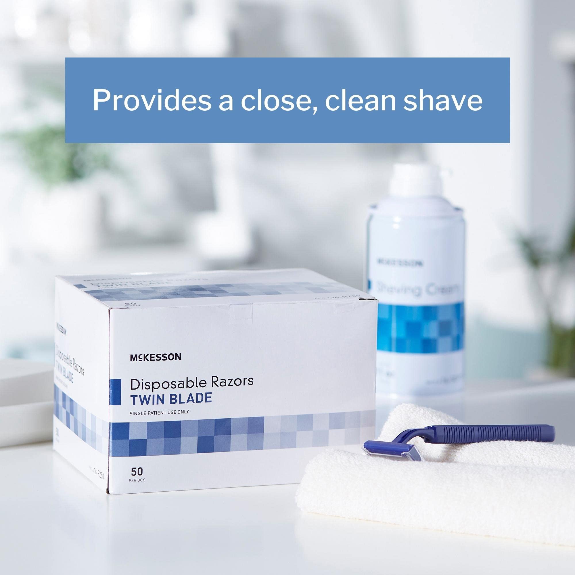 McKesson Disposable Razors 50 Pack - Twin Blade Stainless Steel Shaving Razors for Men & Women | Bulk Blue Razors for Travel, Gym & Everyday Use