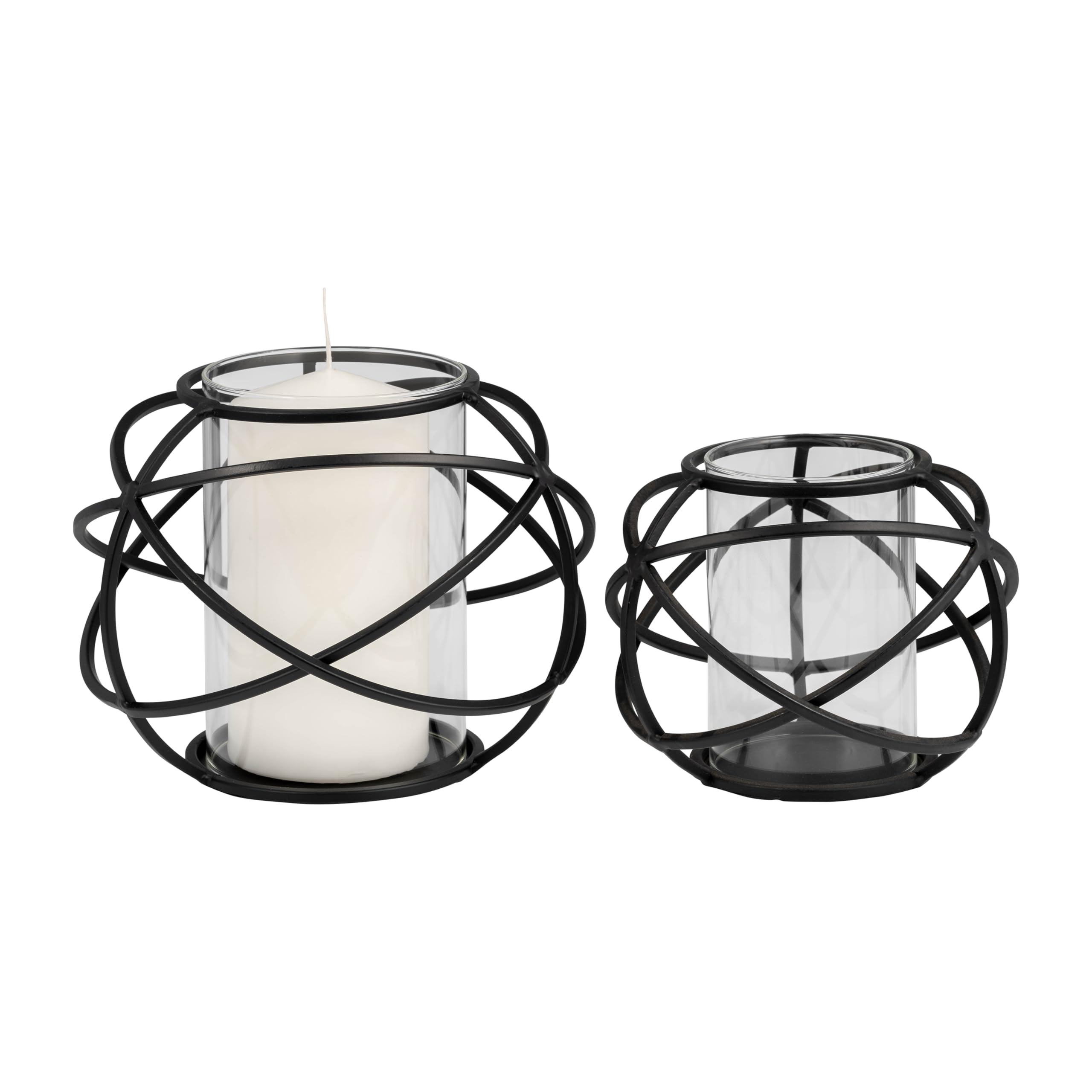 Set of 2 Modern Black Orb Candle Holders - 6