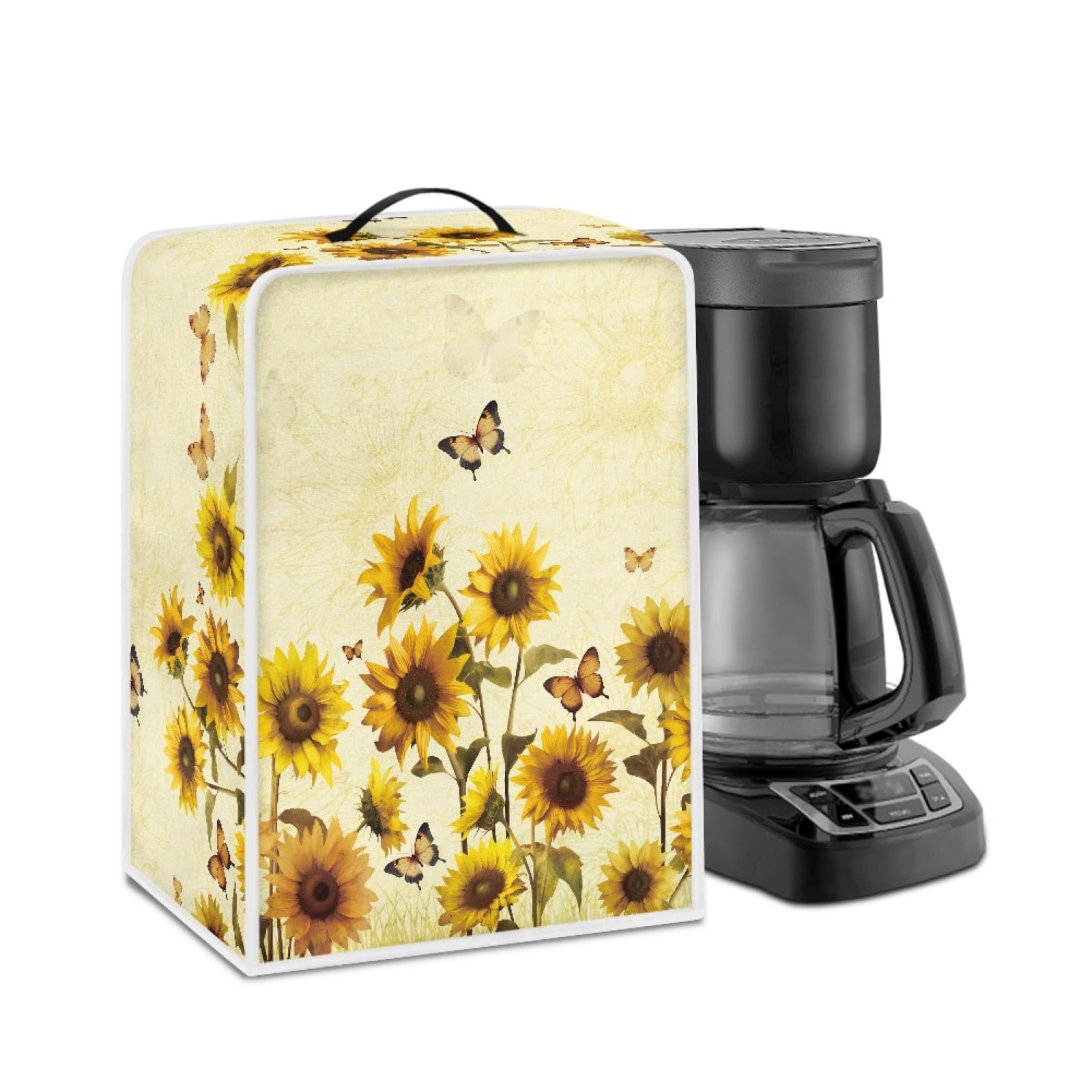 Sunflower Butterfly Print Coffee Maker Cover - Foldable Polyester Dust Cover for Kitchen Appliances | Perfect for Keurig, Nespresso & Drip Coffee Machines