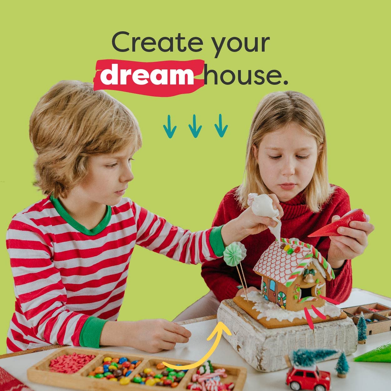 Baketivity Holiday Gingerbread House Baking Kit - DIY Edible Gingerbread House with Pre-Measured Ingredients - Fun Kids Baking Activity Set for Christmas Decorations & Family Bonding Time