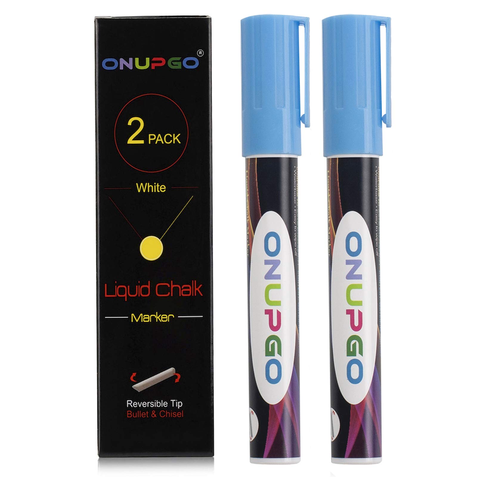 ONUPGO Liquid Chalk Markers 2 Pack - Erasable Chalk Pens for Chalkboards, Windows, Blackboards & Glass - 6mm Reversible Tip - Perfect for Kids Art, Bistro Menu Boards & DIY Home Decor