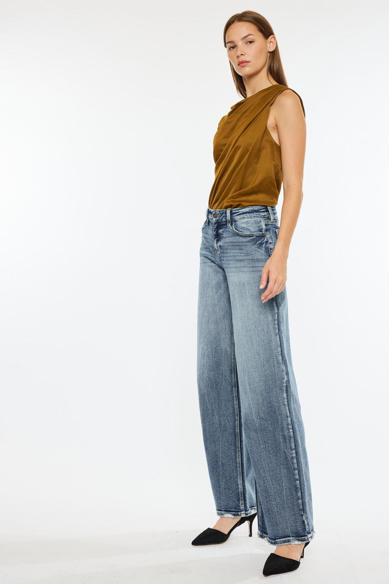 Venice Mid Rise Wide Leg Jeans for Women - Stretchy Comfort Denim Pants with Flared Fit - Perfect for Casual Outings, Work & Weekend Wear