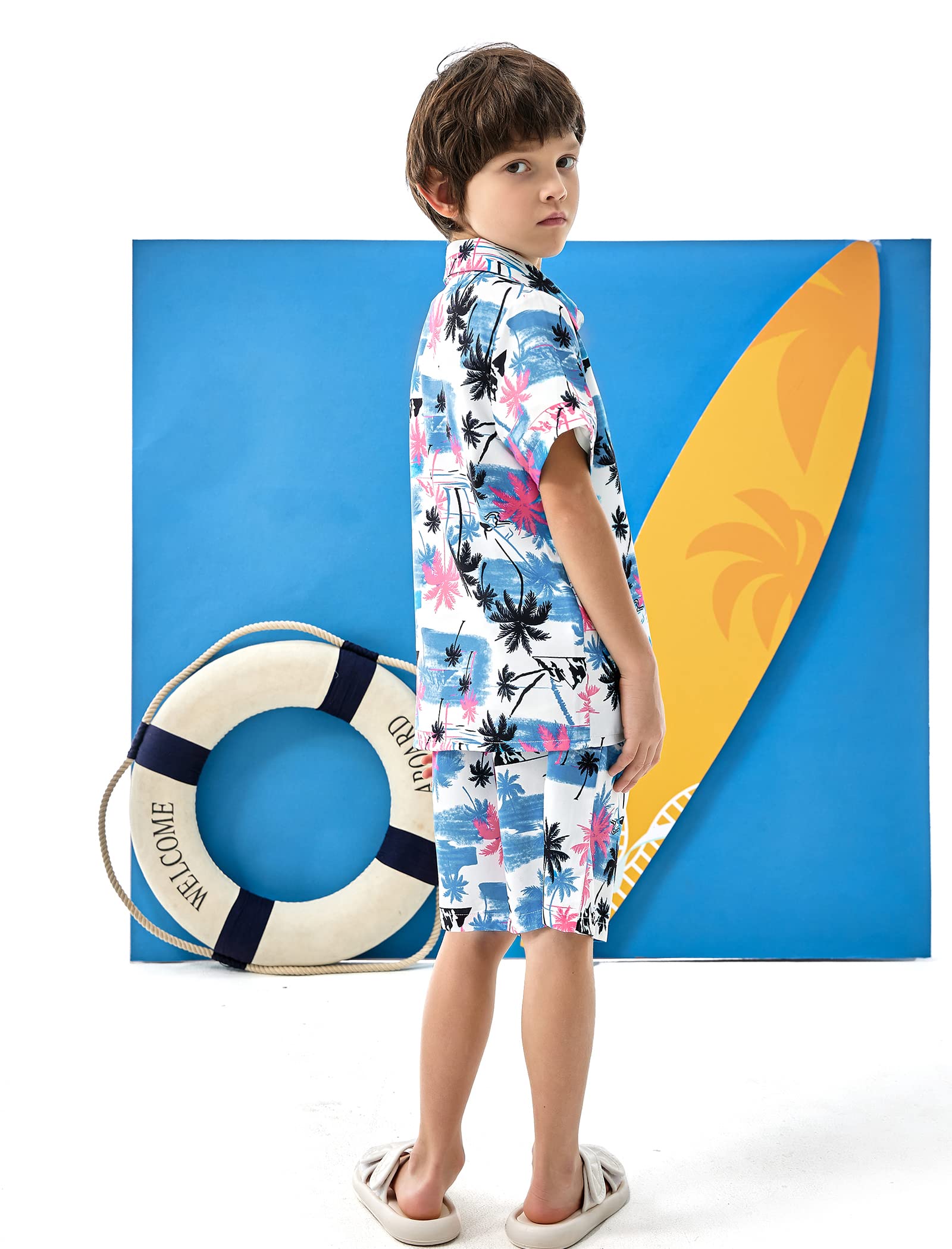 Arshiner Boys 2-Piece Hawaiian Outfit Set - Button Down Shirt & Shorts for Summer Beach Vacation | Tropical Casual Wear for Kids Ages 4-12 | Perfect for Pool Parties, Family Trips and Outdoor Adventures