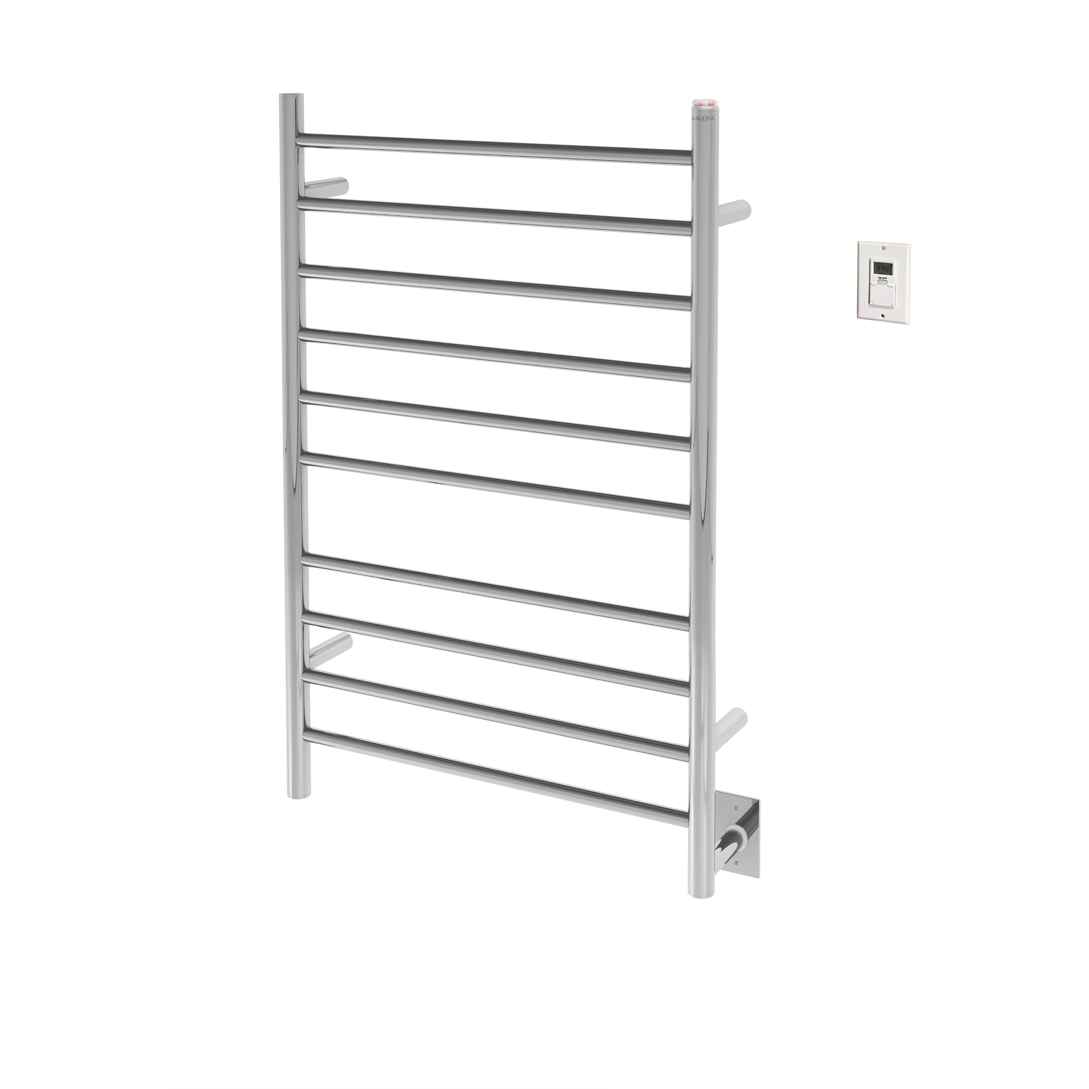 Novara Dual 10 Bar Wall Mounted Stainless Steel Towel Warmer with Digital Timer - Bathroom Luxury Heated Towel Rack for Spa, Hotel & Home Use
