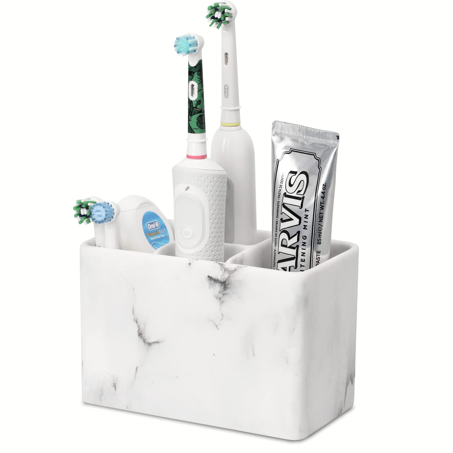 White 4-Slot Bathroom Toothbrush Organizer - Countertop Toothpaste & Razor Holder, Vanity Storage Set for Toothbrushes, Shaving Tools & Essentials - Perfect for Small Bathrooms, Apartments & Dorm Rooms