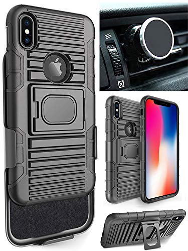 Magnetic Grip Case for iPhone Xs/X (2018/2017) - Black Ring Holder with Belt Clip & Car Mount | Perfect for Driving, Workouts, and Hands-Free Use