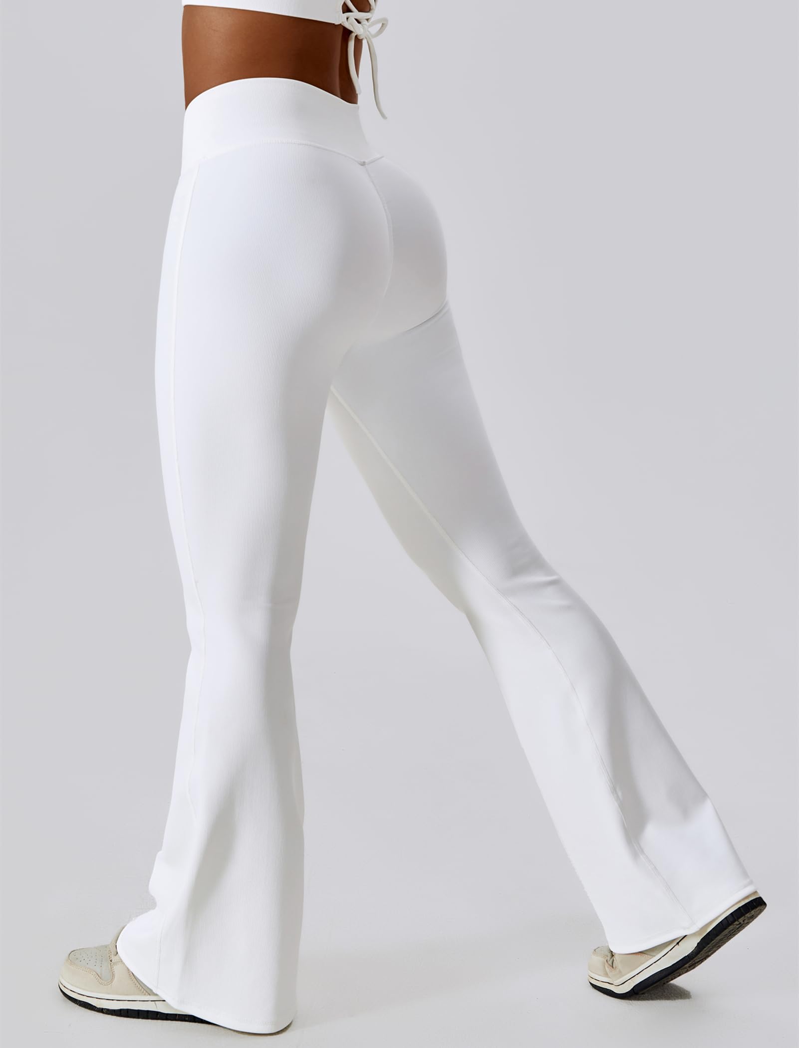 ABOCIW Women's High Waisted Crossover Ribbed Flare Leggings - Bootcut Yoga Pants with Tummy Control for Gym, Workout & Everyday Wear