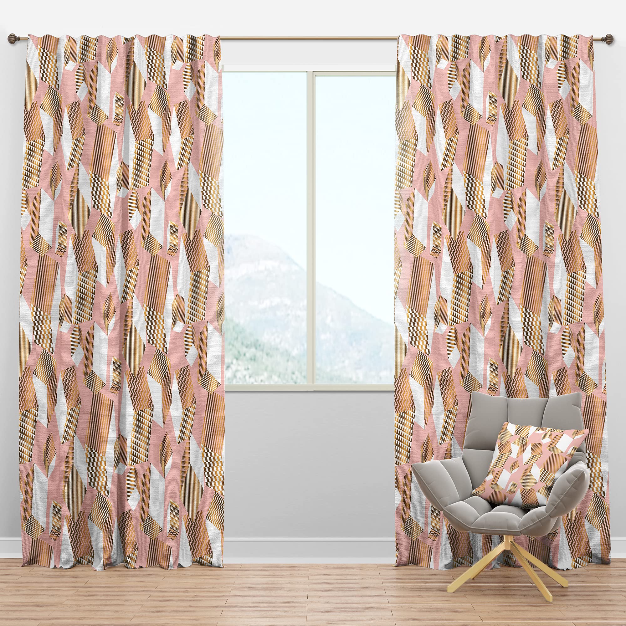 DesignQ Blackout Curtains - Thermal Insulated Gold & Rose Cube Pattern Window Drapes for Bedroom & Living Room - Single Panel 52x95 Inches - Perfect for Light Blocking, Privacy & Temperature Control